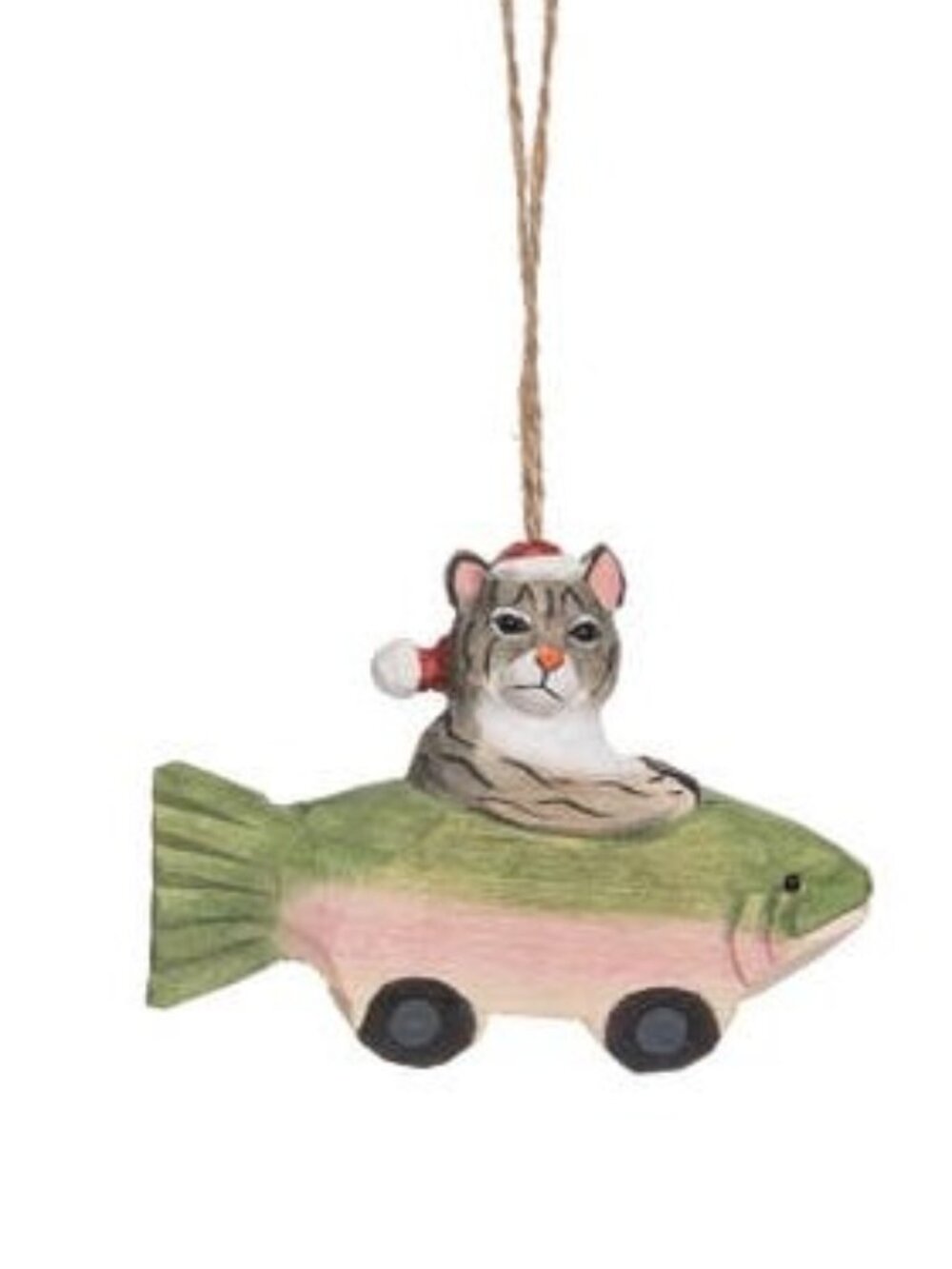 Gray cat in fish car ornament